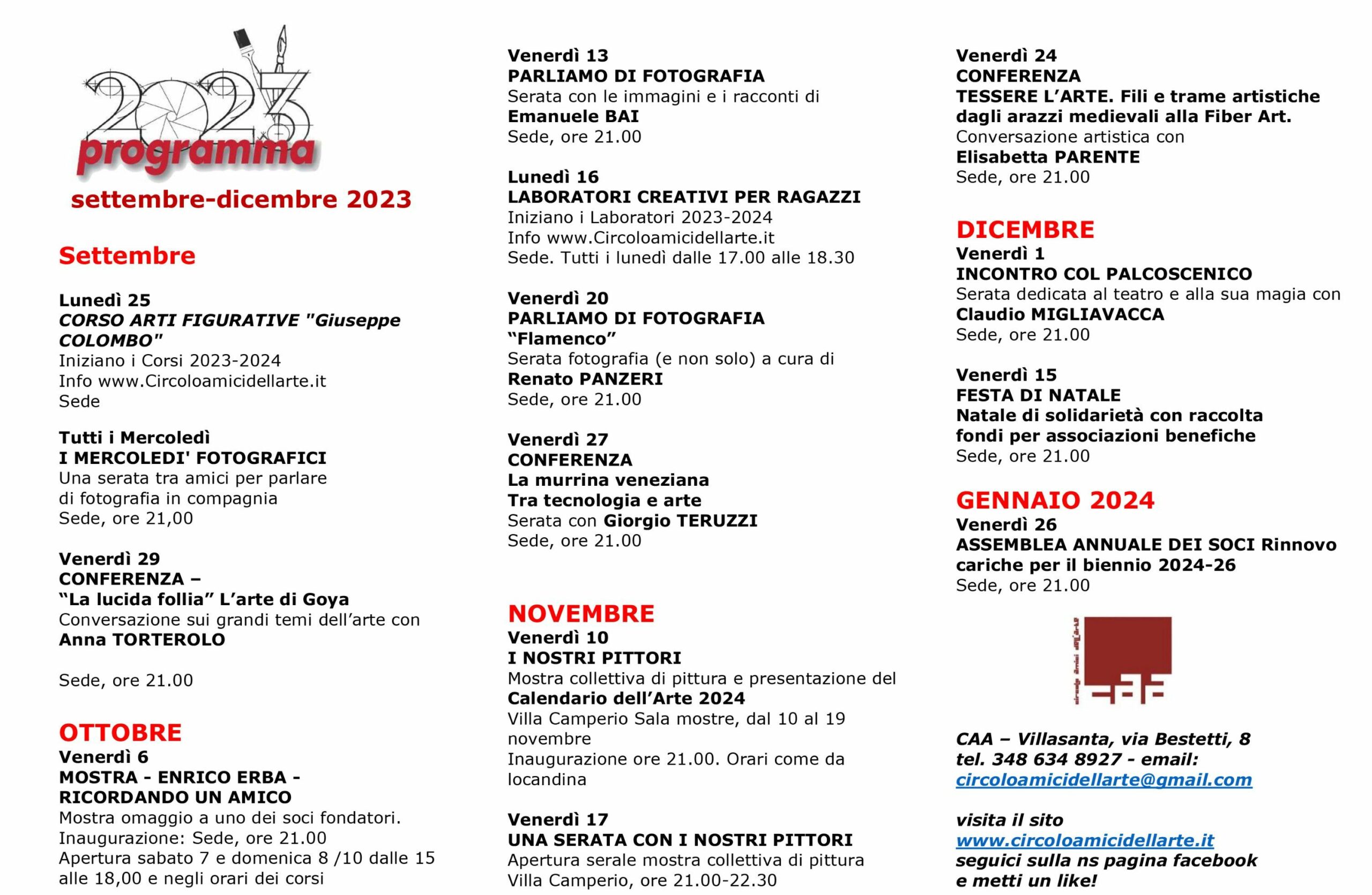 Scopri di più sull'articolo PROGRAMMA SETTEMBRE – DICEMBRE 2023